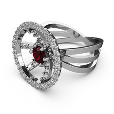 Mayra Çember Yüzük - Swarovski ve rodolit garnet 14 ayar beyaz altın yüzük #1kdnq9t