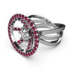 Rodolit garnet ve swarovski 18 ayar beyaz altın yüzük