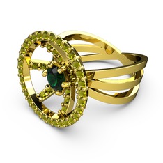 Mayra Çember Yüzük - Peridot ve yeşil kuvars 18 ayar altın yüzük #q4hltx