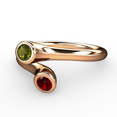 Peridot ve garnet 14 ayar rose altın yüzük