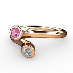 Poyraz Yüzük - Pembe kuvars ve swarovski 8 ayar rose altın yüzük #1uc4po