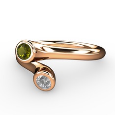 Peridot ve swarovski 14 ayar rose altın yüzük