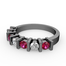 Alya Yüzük - Swarovski ve rodolit garnet 925 ayar siyah rodyum kaplama gümüş yüzük #1i1jsep