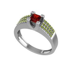 Garnet ve peridot 14 ayar beyaz altın yüzük