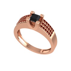 Siyah zirkon ve garnet 18 ayar rose altın yüzük