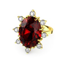 Garnet ve swarovski 18 ayar altın yüzük