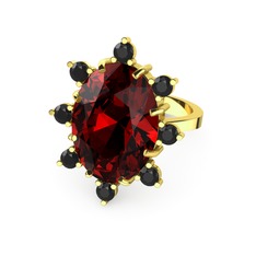 Garnet ve siyah zirkon 925 ayar altın kaplama gümüş yüzük