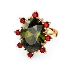 Peridot ve garnet 14 ayar rose altın yüzük