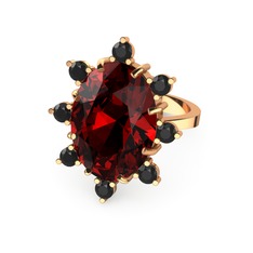 Garnet ve siyah zirkon 18 ayar rose altın yüzük