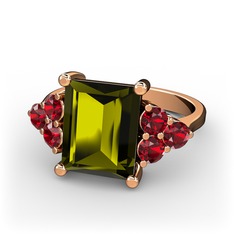 Peridot ve garnet 8 ayar rose altın yüzük