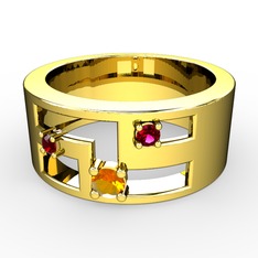 Sitrin, garnet ve rodolit garnet 18 ayar altın yüzük