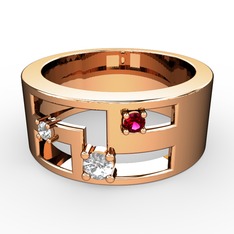 Valeda Alyans - Pırlanta, swarovski ve rodolit garnet 18 ayar rose altın yüzük (0.11 karat) #akjpw3