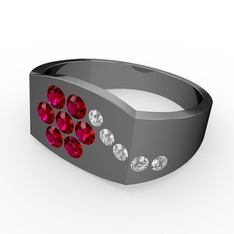 Gardenia Çiçek Yüzük - Swarovski ve rodolit garnet 925 ayar siyah rodyum kaplama gümüş yüzük #dm429s