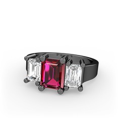 Arnia Yüzük - Rodolit garnet ve swarovski 925 ayar siyah rodyum kaplama gümüş yüzük #ozyaan