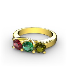 Vela Tria Yüzük - Garnet, yeşil kuvars ve peridot 14 ayar altın yüzük #1t8944h