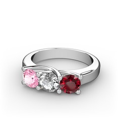 Vela Tria Yüzük - Pembe kuvars, swarovski ve garnet 8 ayar beyaz altın yüzük #f2wzwv