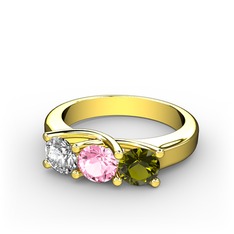 Vela Tria Yüzük - Swarovski, pembe kuvars ve peridot 18 ayar altın yüzük #j2yyyp