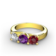 Vela Tria Yüzük - Swarovski, ametist ve garnet 8 ayar altın yüzük #khcpsh