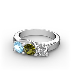 Vela Tria Yüzük - Akuamarin, peridot ve swarovski 18 ayar beyaz altın yüzük #qjwd08