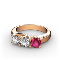 Vela Tria Yüzük - Pırlanta, swarovski ve rodolit garnet 8 ayar rose altın yüzük (0.5 karat) #th3tu3