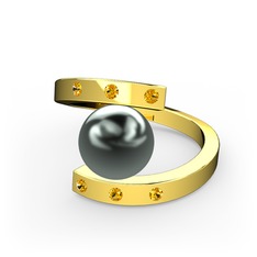 Alya İnci Yüzük - Siyah inci ve sitrin 925 ayar altın kaplama gümüş yüzük #1d2fj80