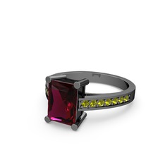 Rodolit garnet ve peridot 925 ayar siyah rodyum kaplama gümüş yüzük