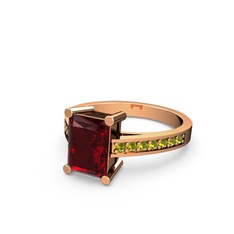 Garnet ve peridot 925 ayar rose altın kaplama gümüş yüzük