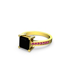 Marvina Prenses Tektaş Yüzük - Siyah zirkon ve rodolit garnet 18 ayar altın yüzük #1vfsf8x