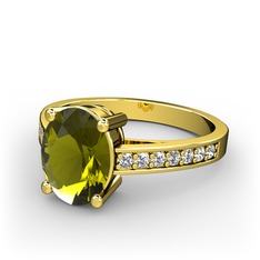 Peridot ve swarovski 14 ayar altın yüzük