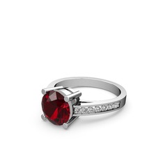 Garnet ve swarovski 18 ayar beyaz altın yüzük