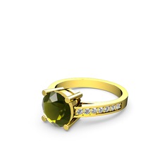 Marvina Yuvarlak Tektaş Yüzük - Peridot ve swarovski 14 ayar altın yüzük #em8dxn