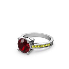 Garnet ve peridot 8 ayar beyaz altın yüzük