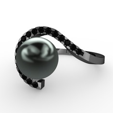 Heloise İnci Yüzük - Siyah inci ve siyah zirkon 925 ayar siyah rodyum kaplama gümüş yüzük #11feqdx