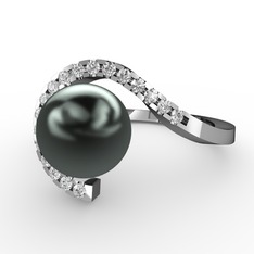 Heloise İnci Yüzük - Siyah inci ve beyaz zirkon 925 ayar gümüş yüzük #1hym816