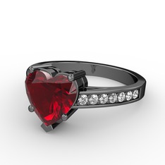 Garnet ve swarovski 925 ayar siyah rodyum kaplama gümüş yüzük