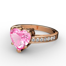 Lovie Kalp Tektaş Yüzük - Pembe kuvars ve swarovski 14 ayar rose altın yüzük #1btwt4