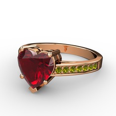 Garnet ve peridot 925 ayar rose altın kaplama gümüş yüzük