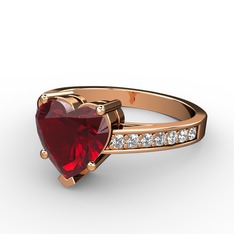 Garnet ve pırlanta 18 ayar rose altın yüzük (0.21 karat)