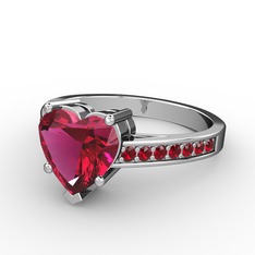 Lovie Kalp Tektaş Yüzük - Rodolit garnet ve garnet 8 ayar beyaz altın yüzük #equtb5