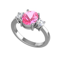 Tria Carita Yüzük - Pembe kuvars ve swarovski 14 ayar beyaz altın yüzük #1ihoma4