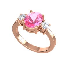 Pembe kuvars ve swarovski 18 ayar rose altın yüzük