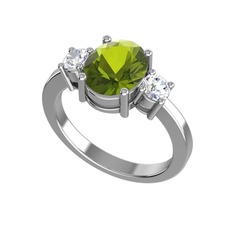 Peridot ve swarovski 14 ayar beyaz altın yüzük