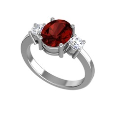 Garnet ve swarovski 8 ayar beyaz altın yüzük