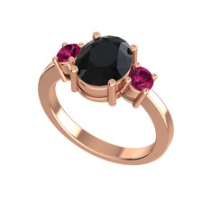 Tria Carita Yüzük - Siyah zirkon ve rodolit garnet 14 ayar rose altın yüzük #m41ota