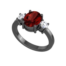 Tria Carita Yüzük - Garnet ve swarovski 925 ayar siyah rodyum kaplama gümüş yüzük #pjf6d7