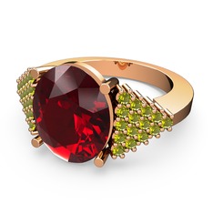 Garnet ve peridot 18 ayar rose altın yüzük