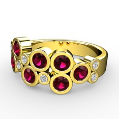 Karma Yüzük - Rodolit garnet ve swarovski 925 ayar altın kaplama gümüş yüzük #1ifh542