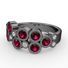 Karma Yüzük - Rodolit garnet ve swarovski 925 ayar siyah rodyum kaplama gümüş yüzük #ks0kiz