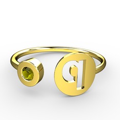 q Harfli Taşlı Yüzük - Peridot 18 ayar altın yüzük #1gbn4qh