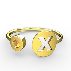 x Harfli Taşlı Yüzük - Sitrin 18 ayar altın yüzük #i7wou8
